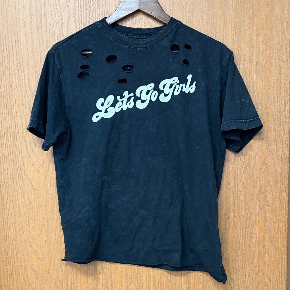 Let's Go Girls Distressed Short Sleeve Tee - Black